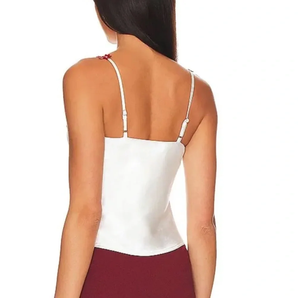MORE TO COME Enid Bustier Floral Embellished White Camisole Top satin Revolve M - Picture 3 of 9